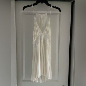 Lulus A line white dress with lace details, open back. XS